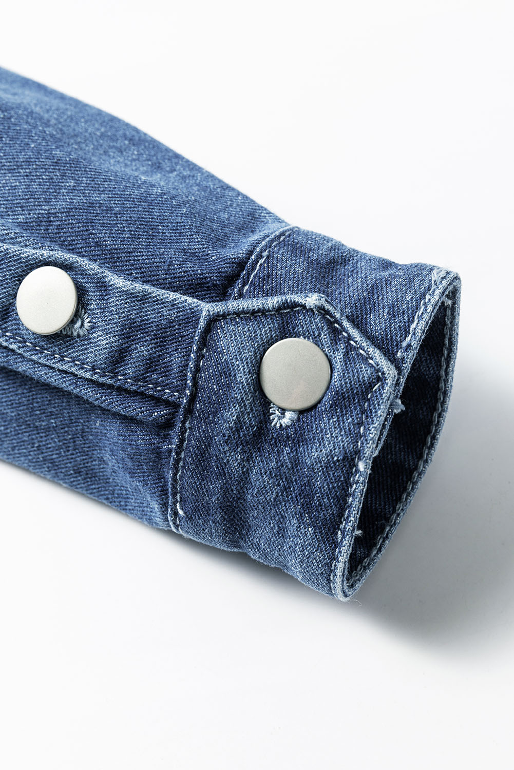 Sky Blue Light Wash Distressed Frayed Long Denim Jacket - loveforevers