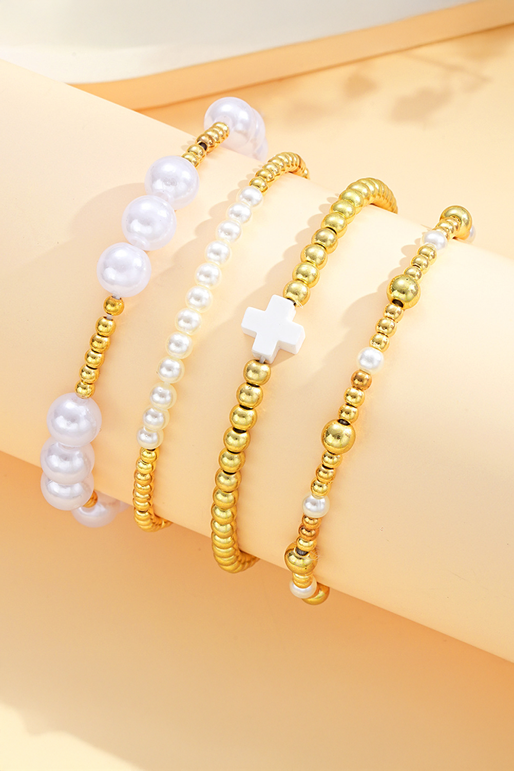Gold Pearl Plated Alloy Multi Layer Stretch Bracelet - loveforevers