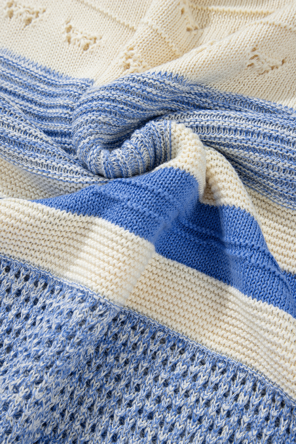 Light Blue Open Stitch Puff Sleeve Sweater - loveforevers