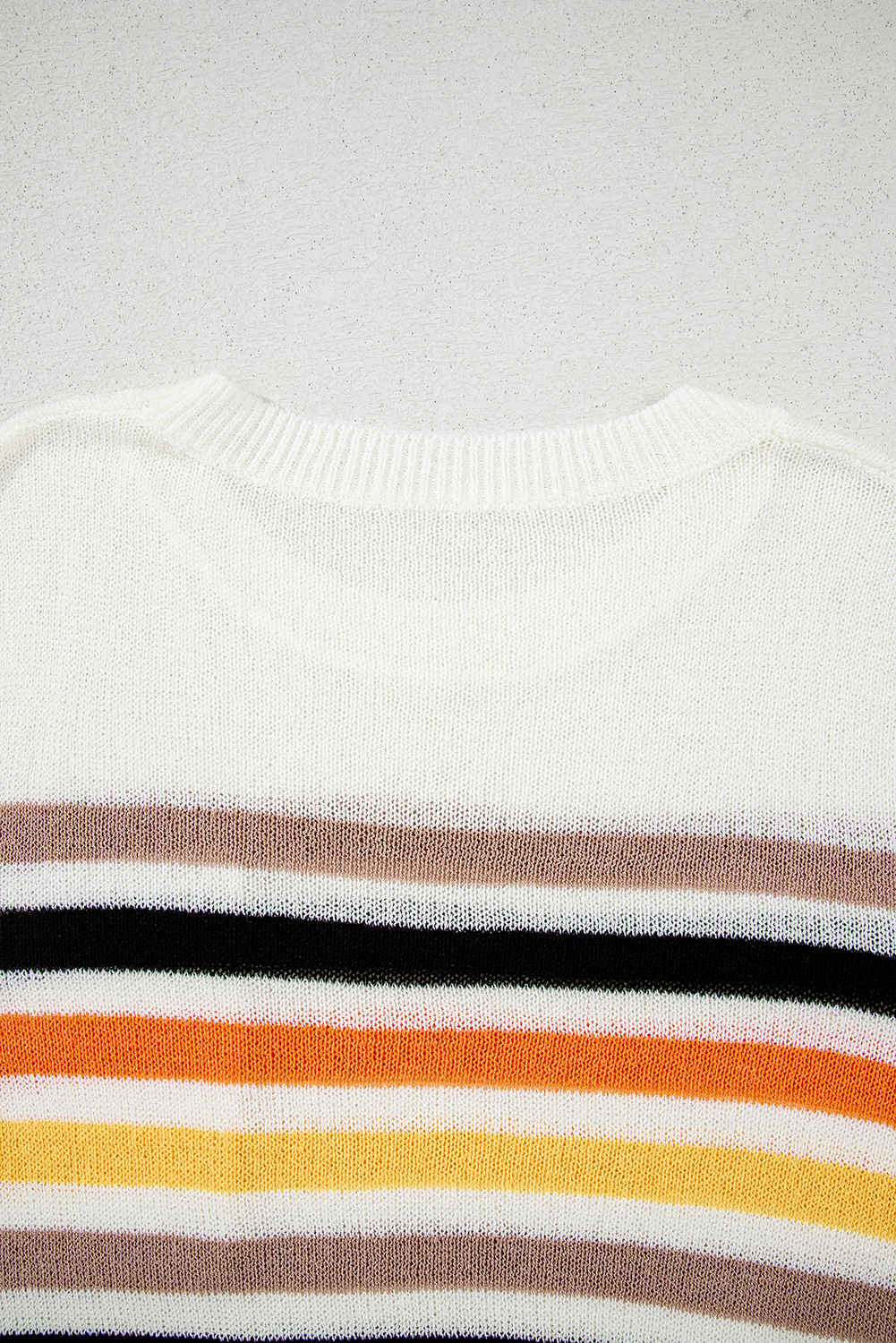 White Striped Pocketed Loose Fit Crewneck Knitted T Shirt - loveforevers