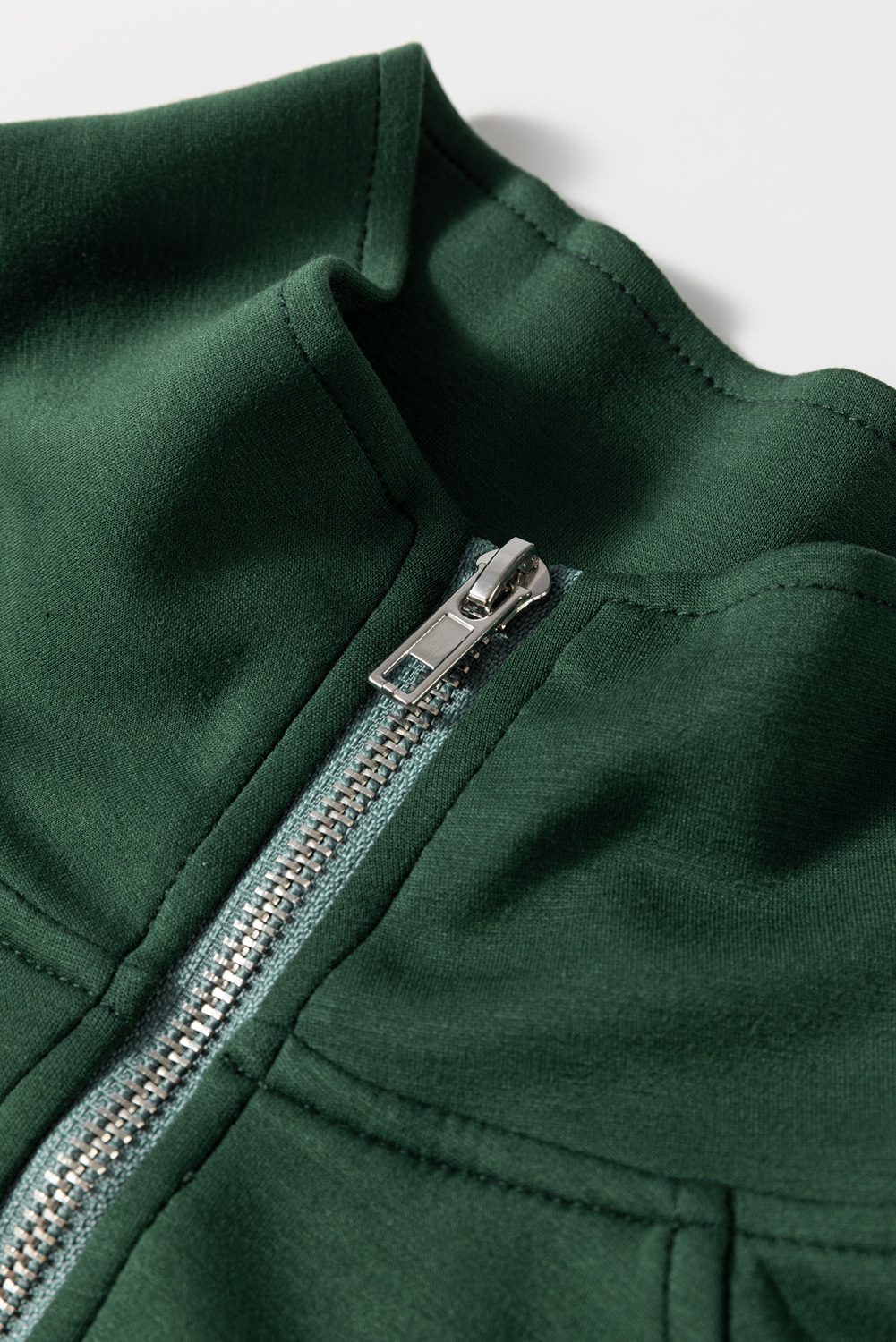 Blackish Green Collared Half Zip French Terry Knit Drawstring Casual Romper - loveforevers