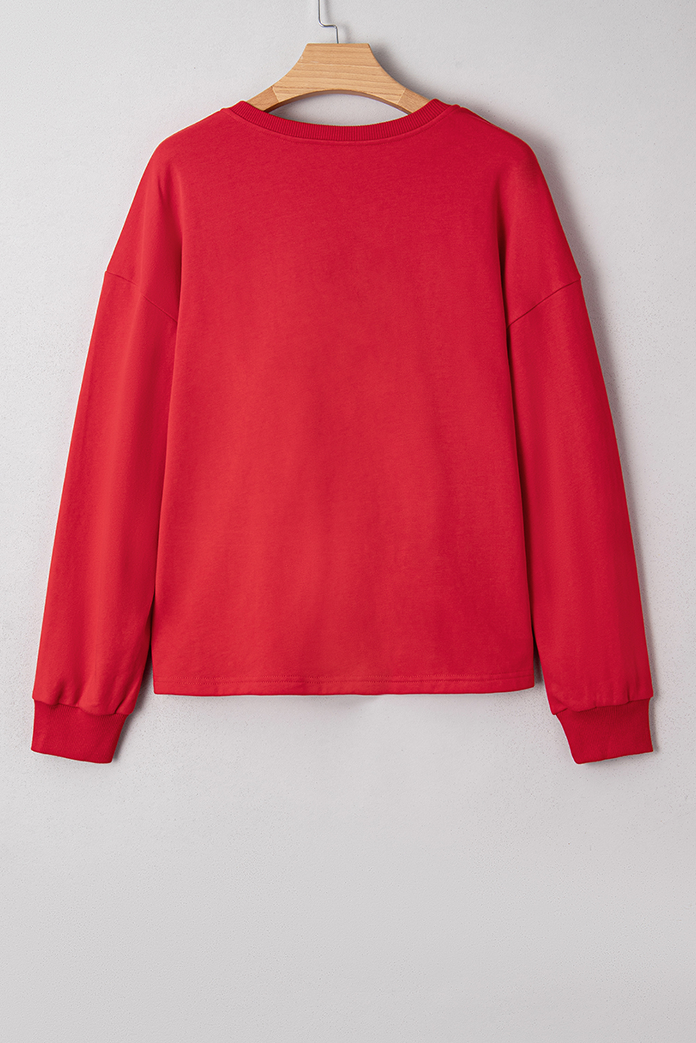 Fiery Red Plaid Frayed Double Christmas Tree Patched Drop Shoulder Sweatshirt - loveforevers