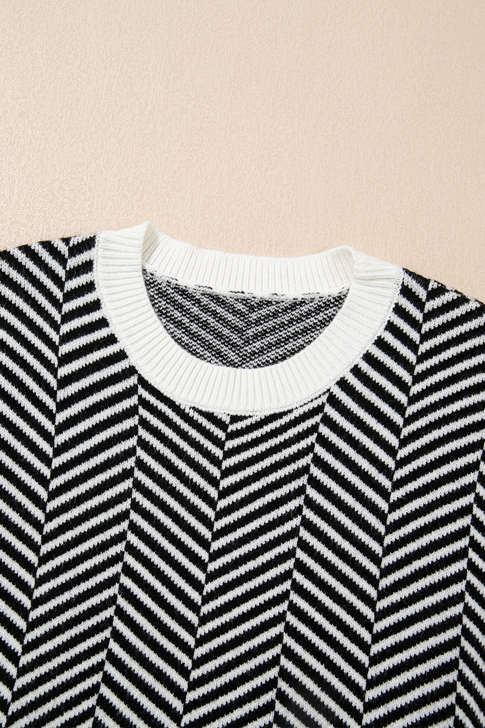 Coffee Contrast Edge Crew Neck Drop Shoulder Sweater - loveforevers