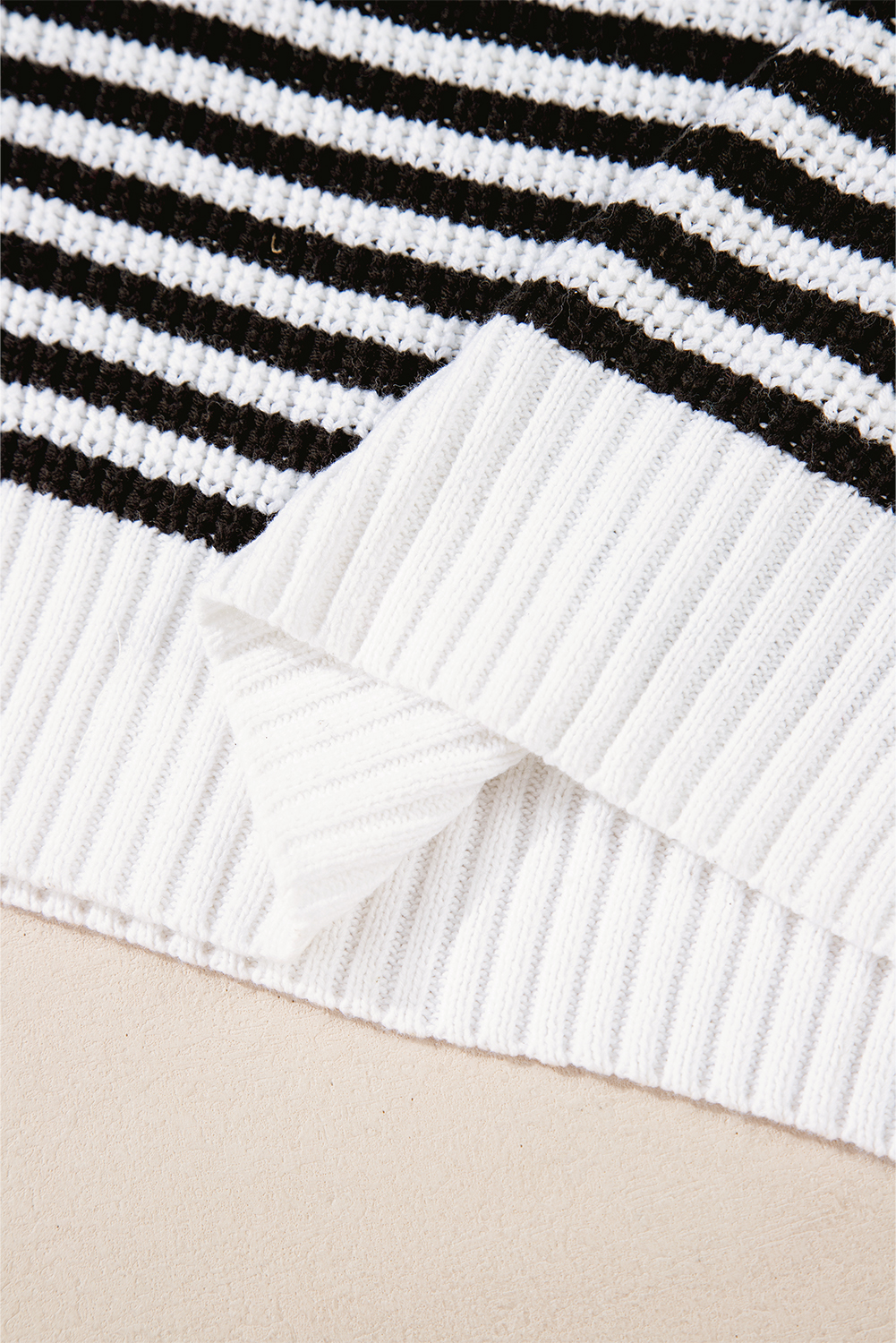 Black Stripe Zip up Collar Drop Shoulder Sweater - loveforevers