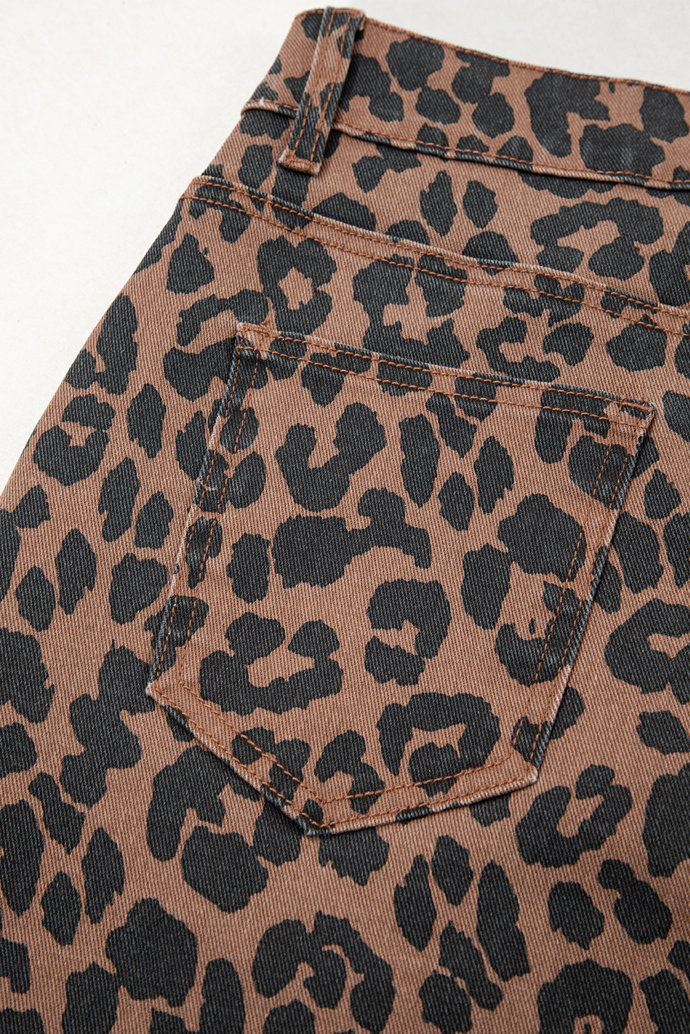 Brown Leopard Denim Frayed Split Denim Midi Skirt - loveforevers