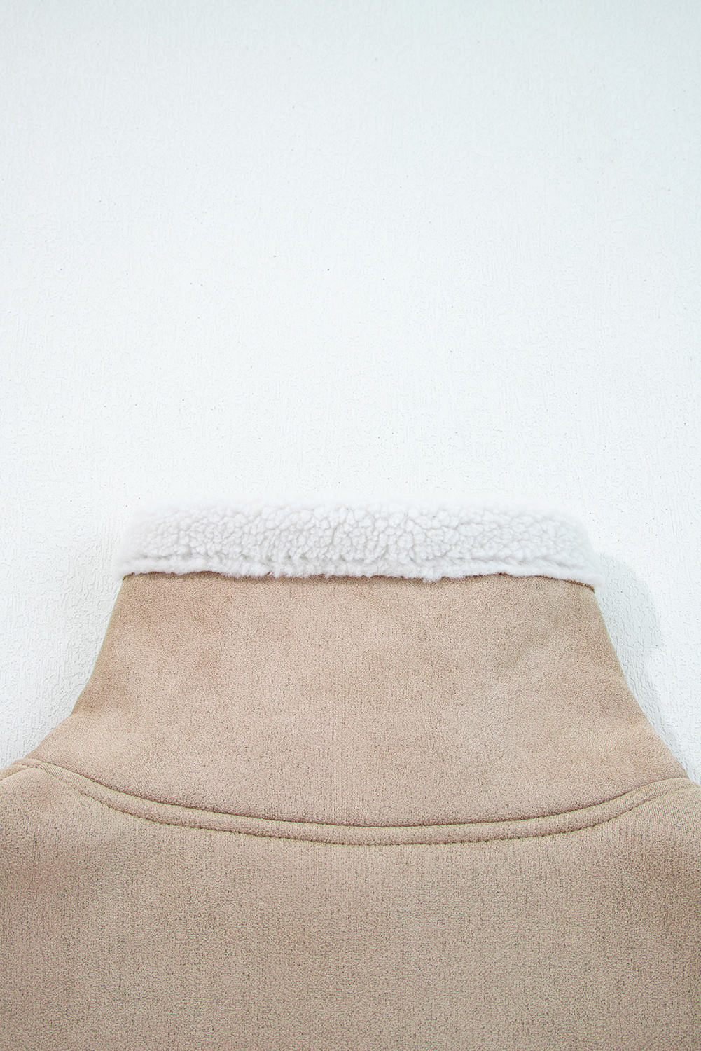 Dark Khaki Sherpa Lined Faux Suede Lapel Collar Vest - loveforevers