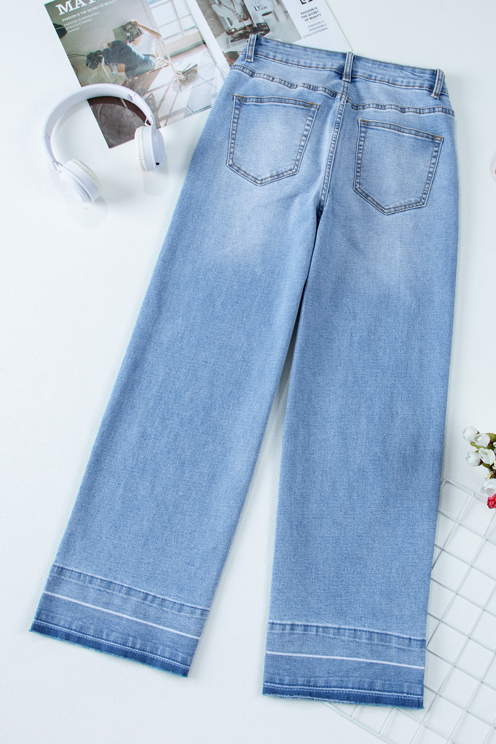 Gray Raw Hem Straight Leg Loose High Waist Jeans - loveforevers