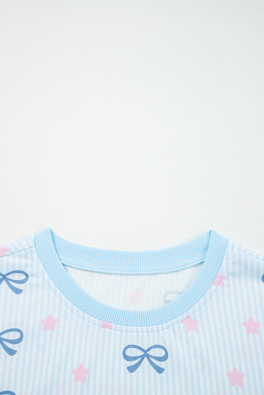 Sky Blue Stripe Bow Star Print Tied Detail 2pcs Lounge Set - loveforevers