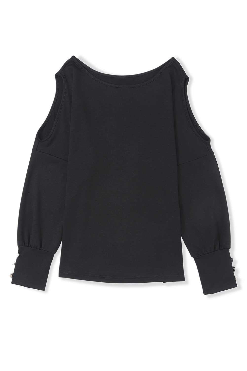 Black Asymmetrical Cut Out Buttoned Long Sleeve Top - loveforevers