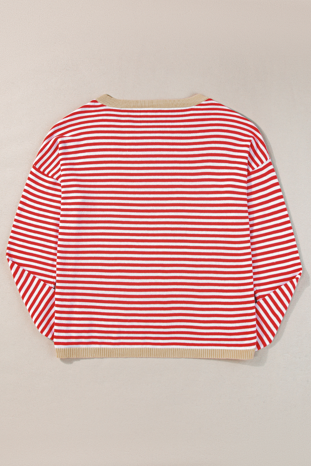 Fiery Red Striped Contrast Trimmed Drop Shoulder Sweater - loveforevers