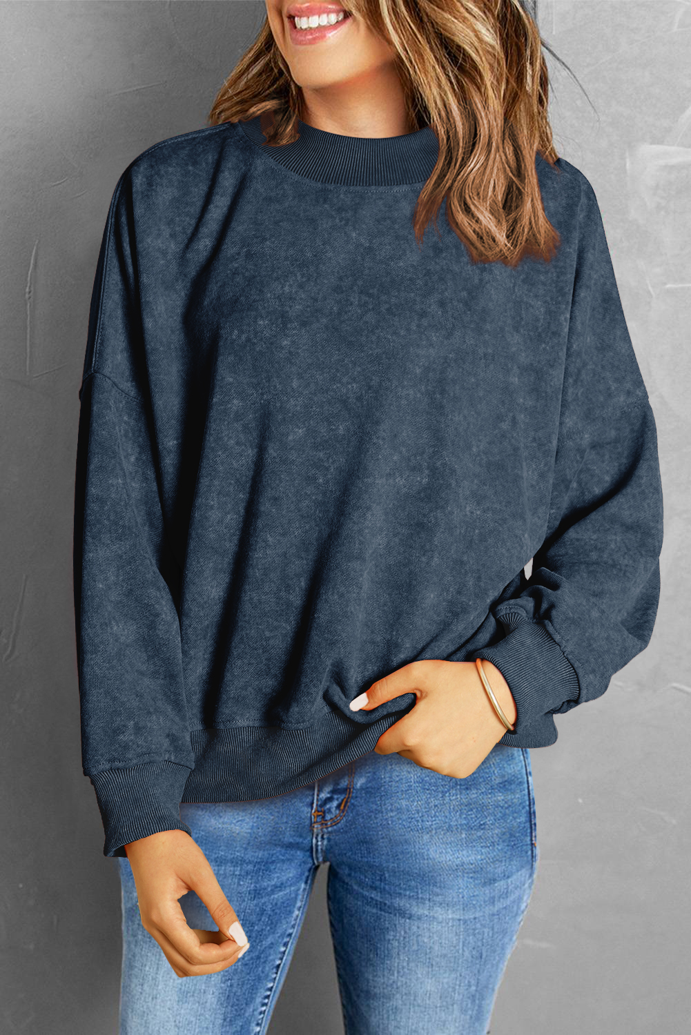 Brown Drop Shoulder Crew Neck Pullover Sweatshirt - loveforevers