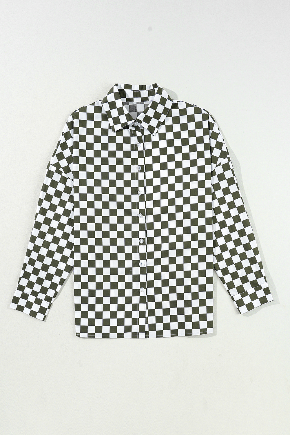 Green Checkerboard Printed Drop Shoulder Loose Casual Shirt - loveforevers