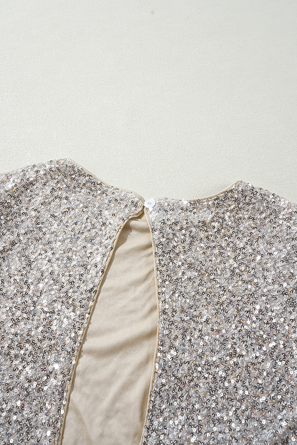 Silvery Sequin Puff Sleeve Cutout Back Blouse - loveforevers