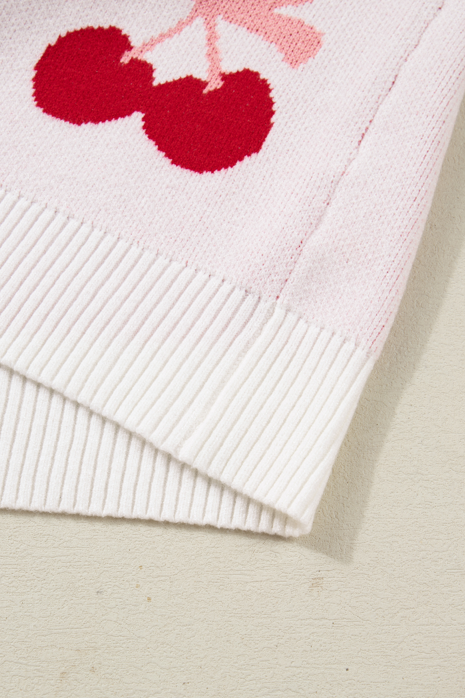 White Cherry Pattern Drop Shoulder Sweater - loveforevers