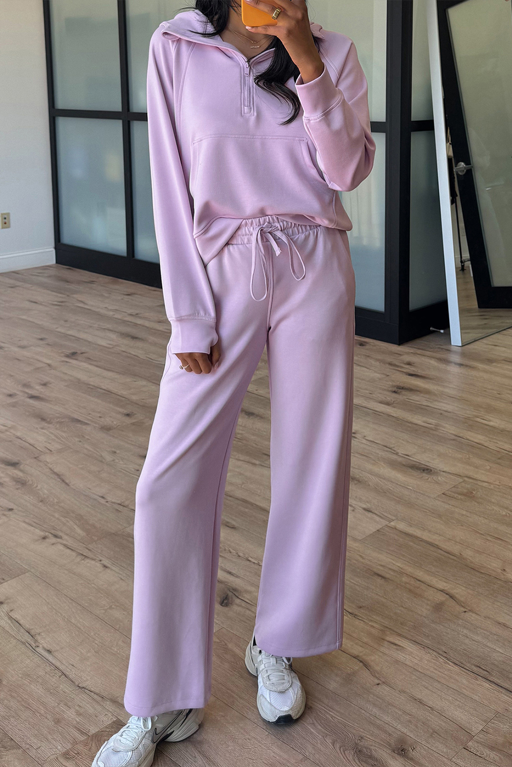 Orchid Bouquet Half Zip Thumbhole Sleeve Hoodie Active Pants 2pcs Outfit - loveforevers
