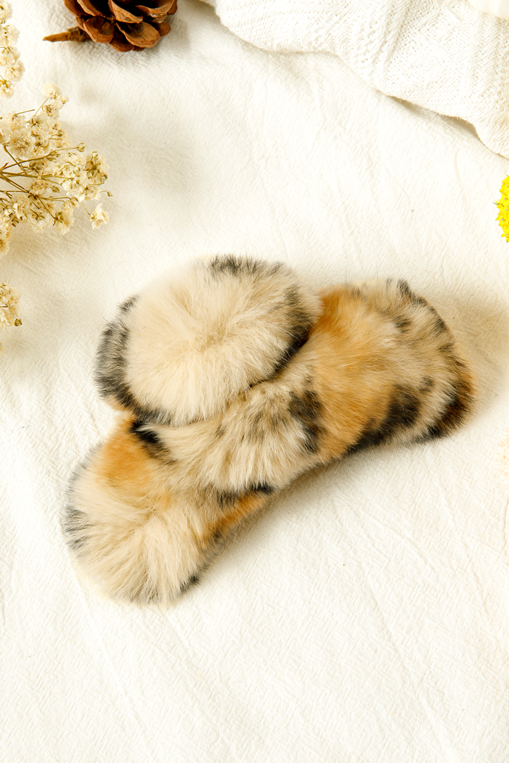 Thai Curry Leopard Fluffy Plush Cony Fur Hair Claw Clip - loveforevers