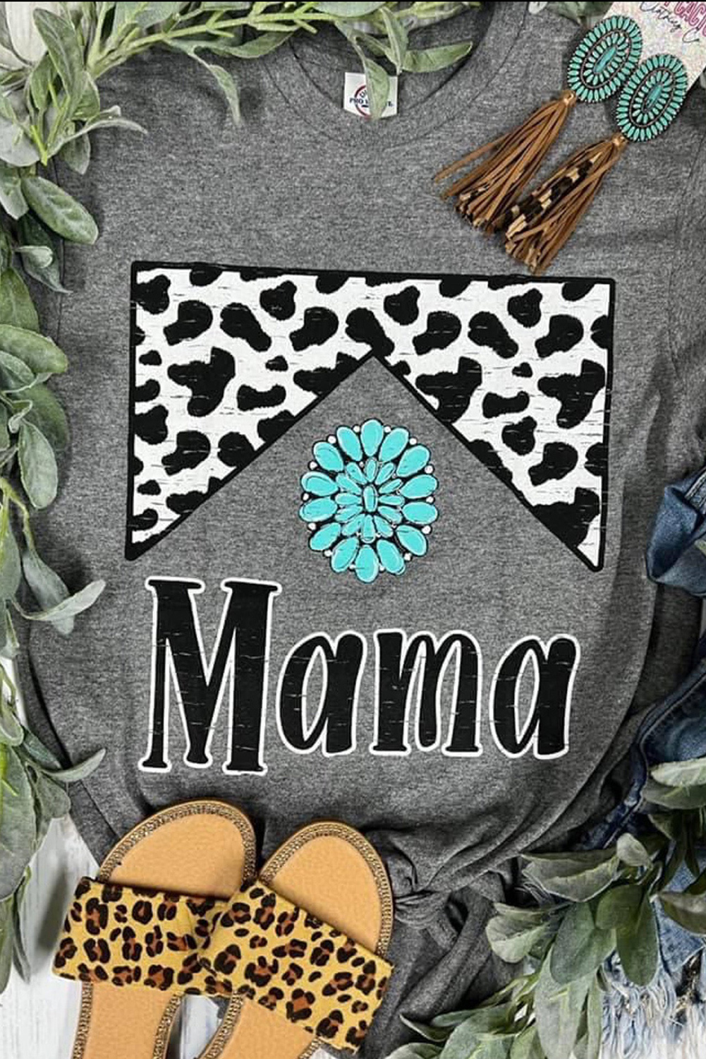Gray Mama Cowhide Graphic Tee - loveforevers