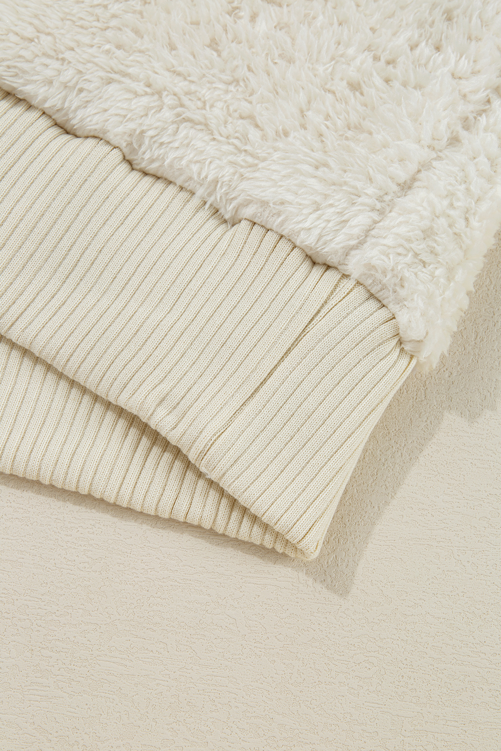 White Contrast Ribbed Edge Plush Hoodie - loveforevers