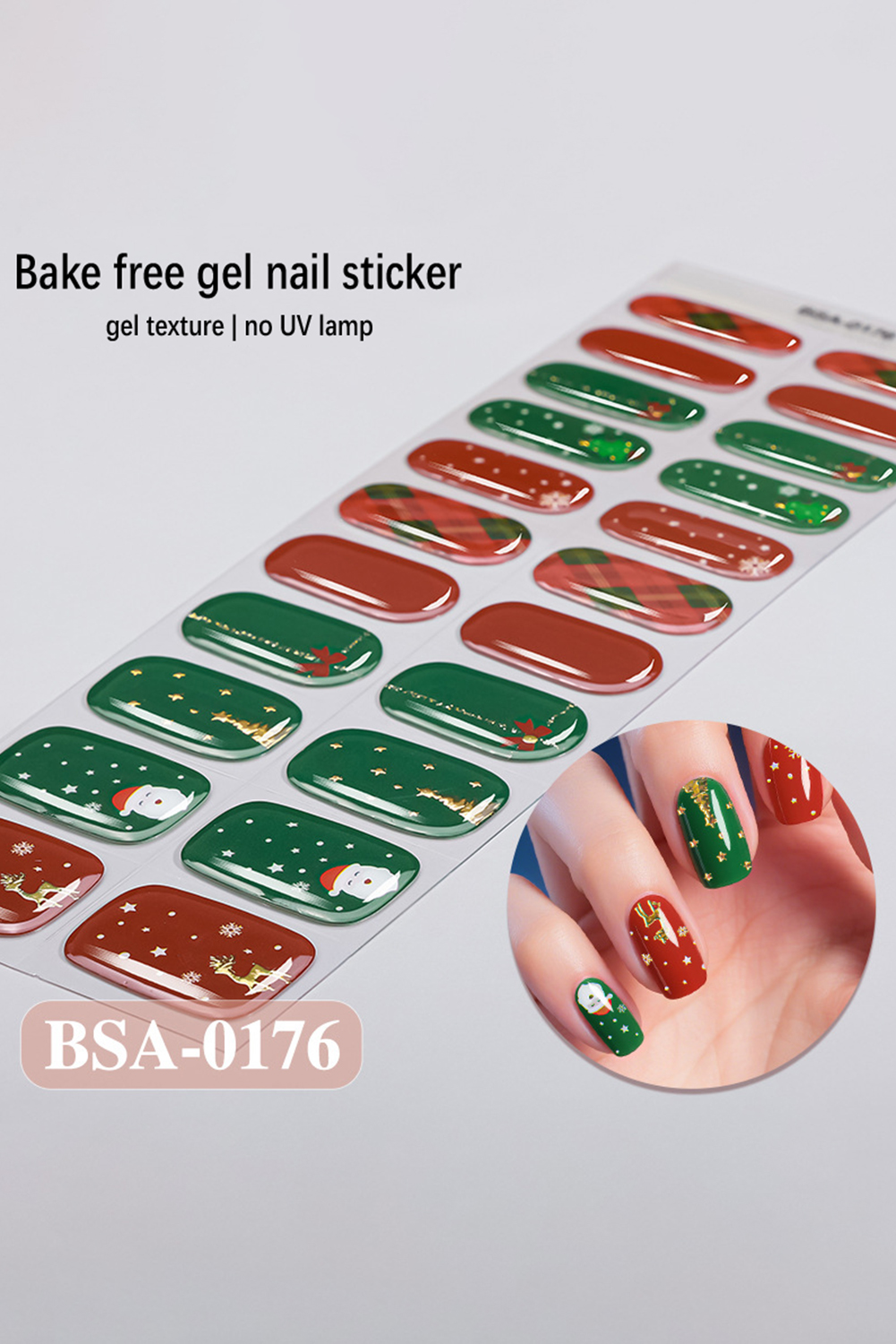 Fiery Red 22pcs Christmas Fashion Mixed Tone Gel Nail Sticker Set - loveforevers
