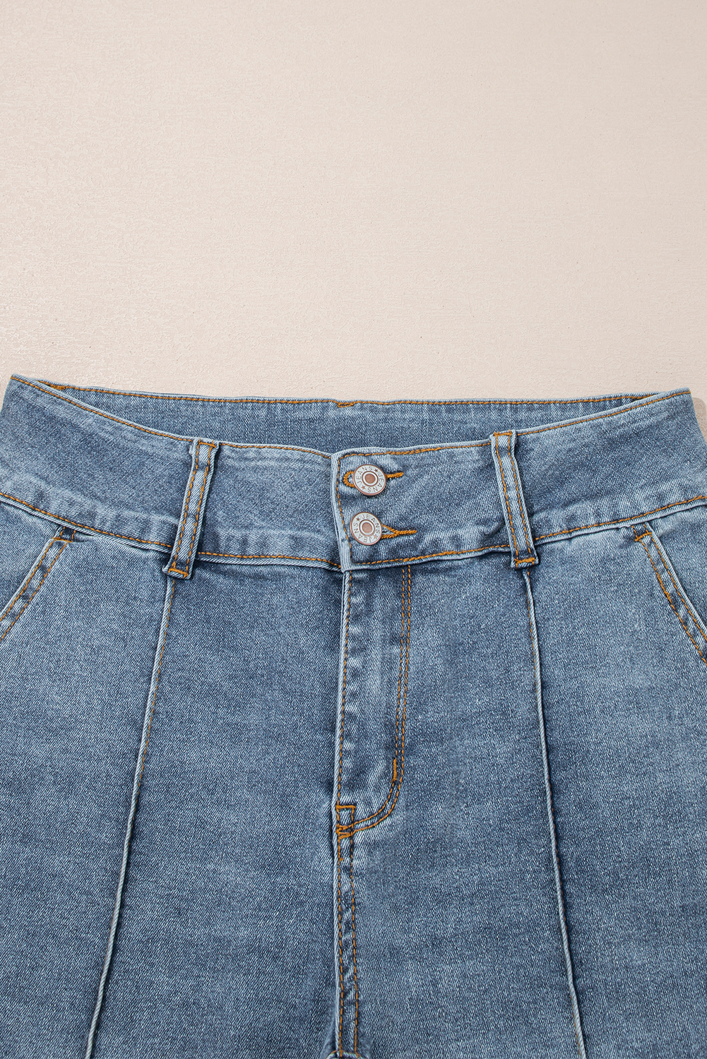 Dusk Blue 2 Button High Waist Piping Trim Bootcut Jeans - loveforevers
