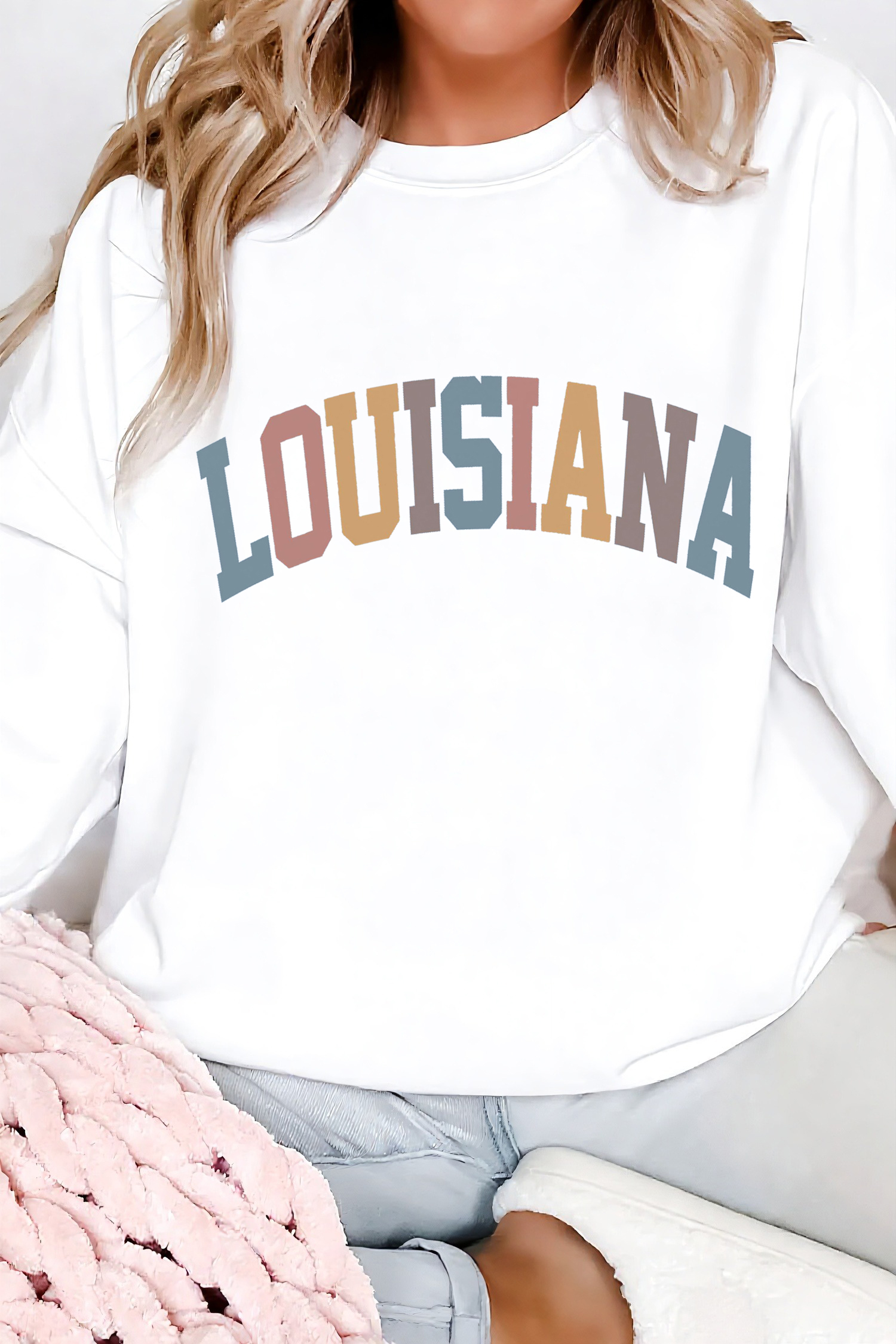 White LOUISIANA Colorful Letter Printed Drop Shoulder Sweatshirt - loveforevers
