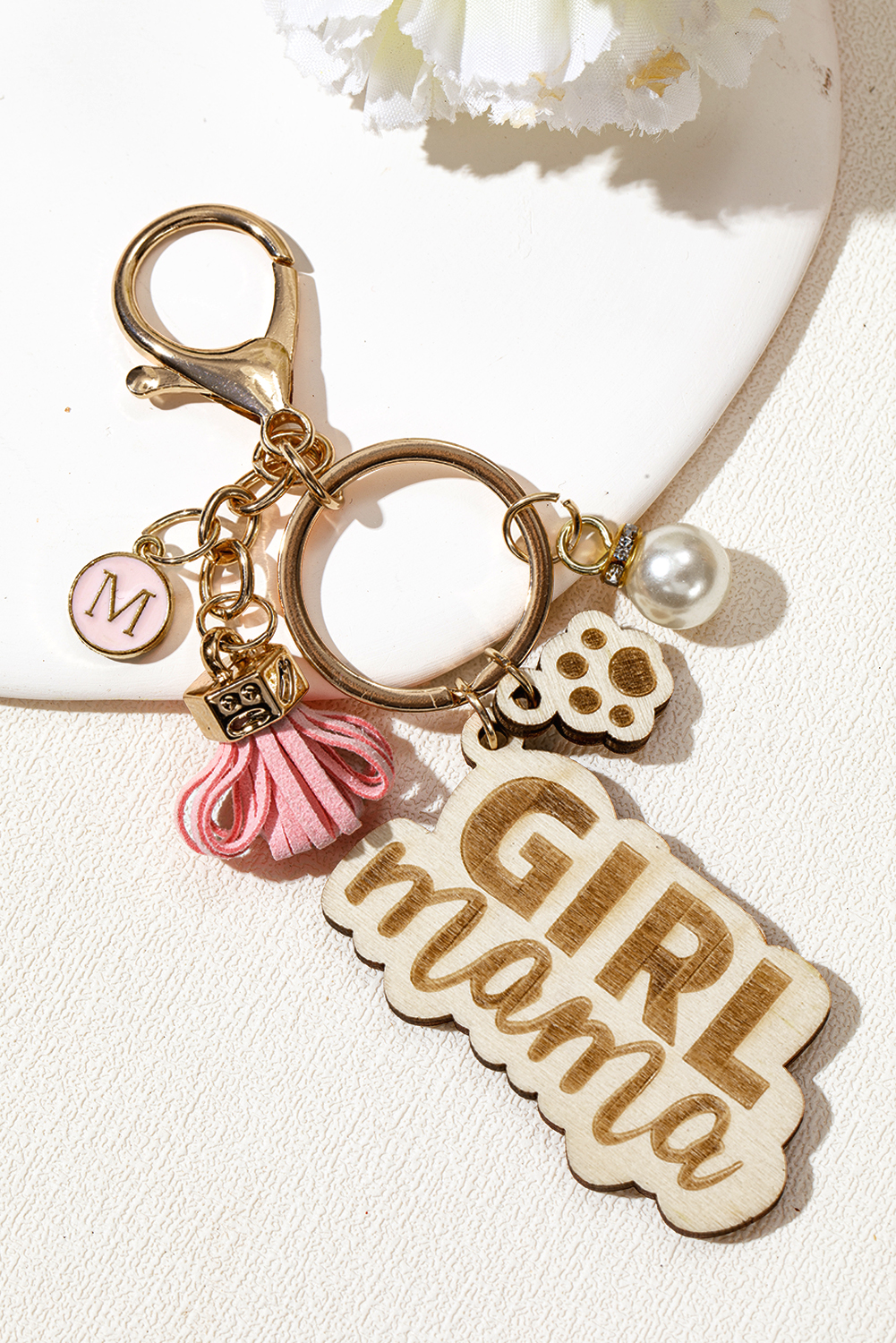 Pink Girl Mama Dog Claw Pearl Tassel Keychain - loveforevers