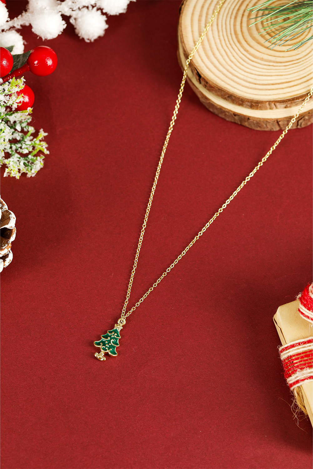 Gold Alloy Plated Chain Christmas Tree Pendant Necklace - loveforevers