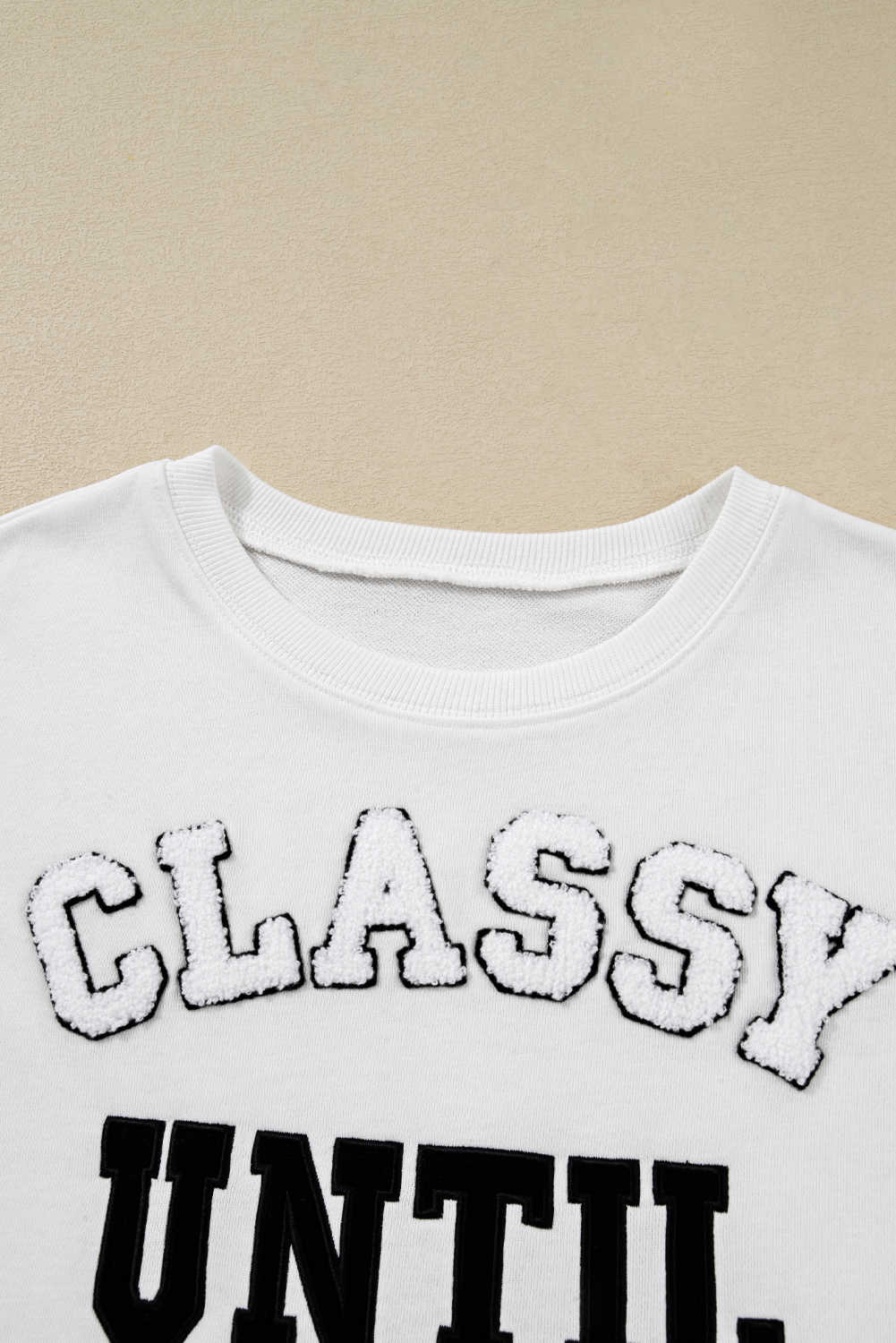 Black CLASSY UNTIL KICKOFF Plush Letter Patched Loose Sweatshirt - loveforevers