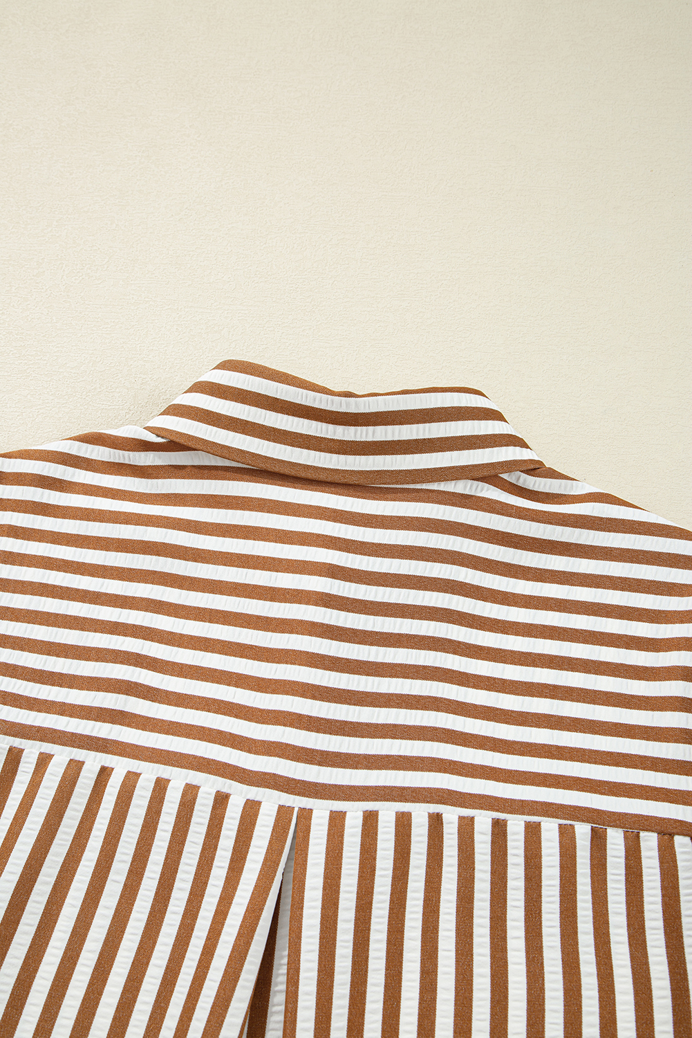 Brown Stripe Ruffled Hem Collared Long Sleeve Shirt Mini Dress - loveforevers