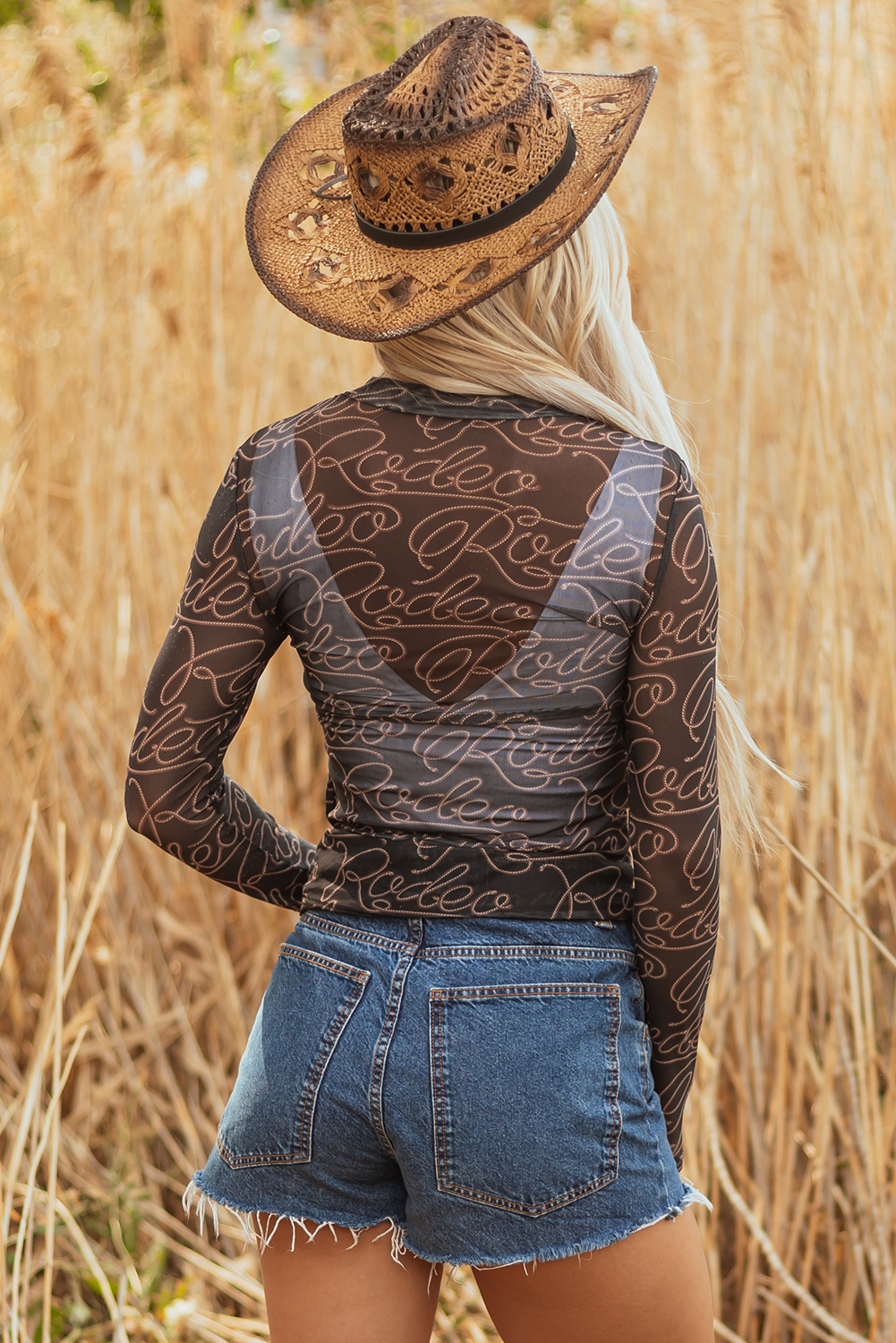 Brown Rodeo Print Round Neck Slim Fit Mesh T Shirt - loveforevers
