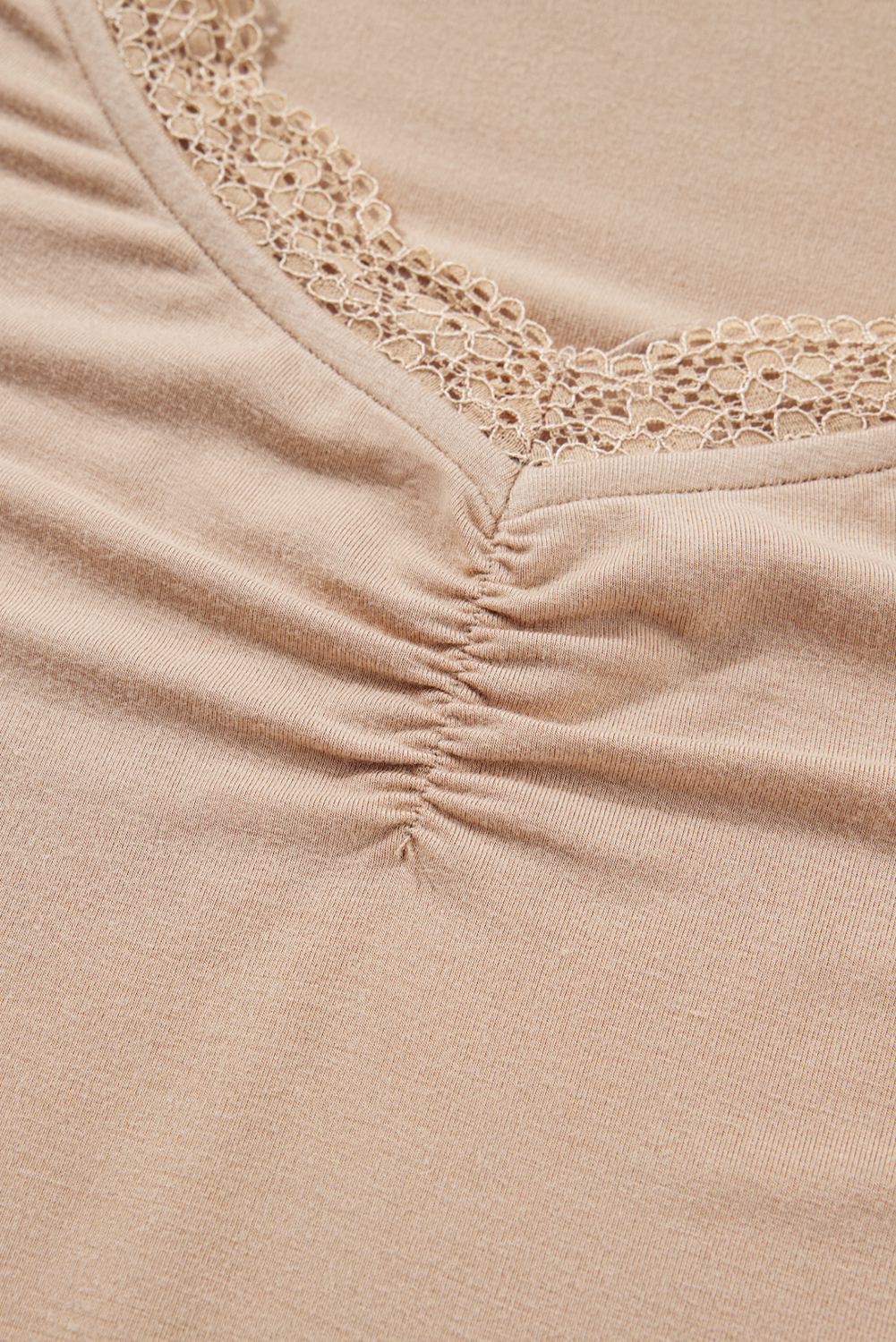 Red Dahlia Lace-trimmed Sweetheart Neckline Ruched Detail Long Sleeve T-shirt - loveforevers