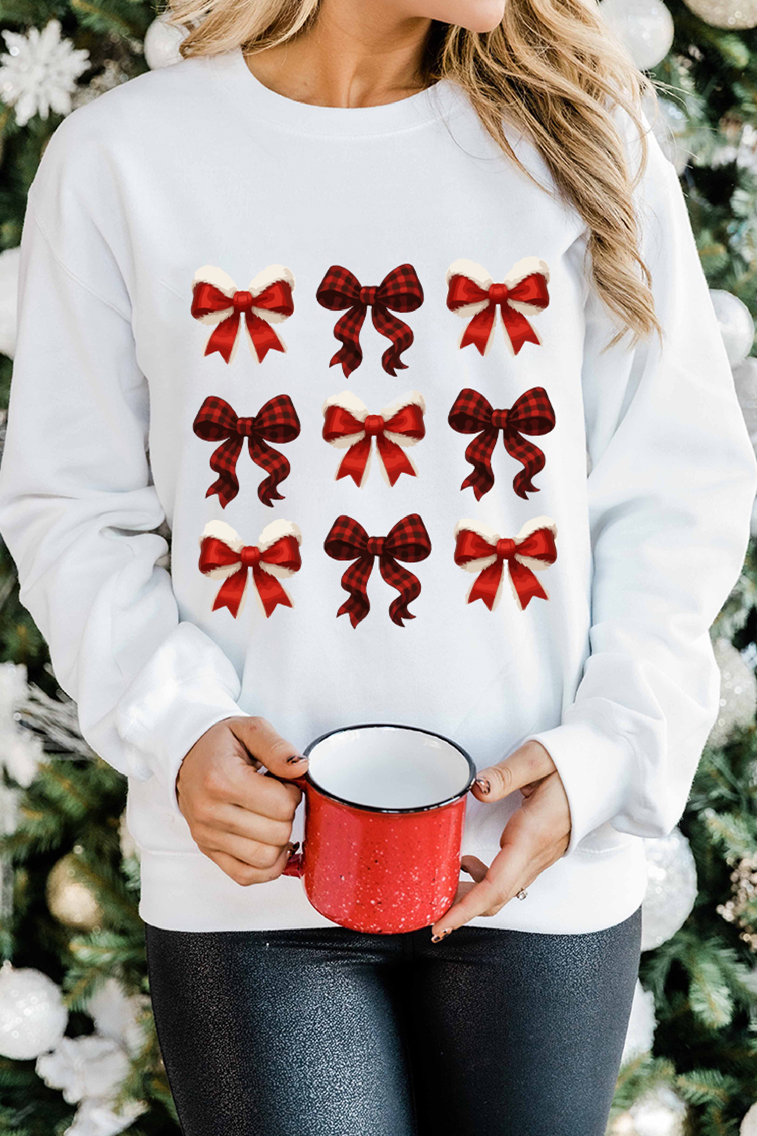 White Festive Bow Graphic Christmas Holiday Classic Sweatshirt - loveforevers