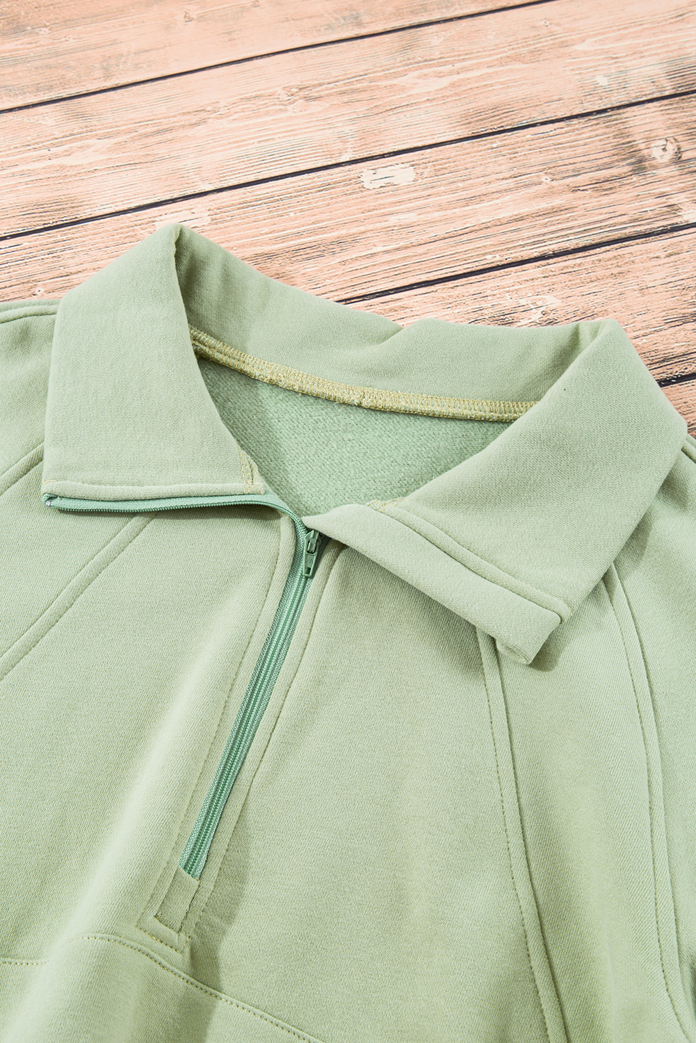 Smoke Green Fleece Lined Zip Up Stand Collar Thumbhole Sleeve Sweatshirt - loveforevers