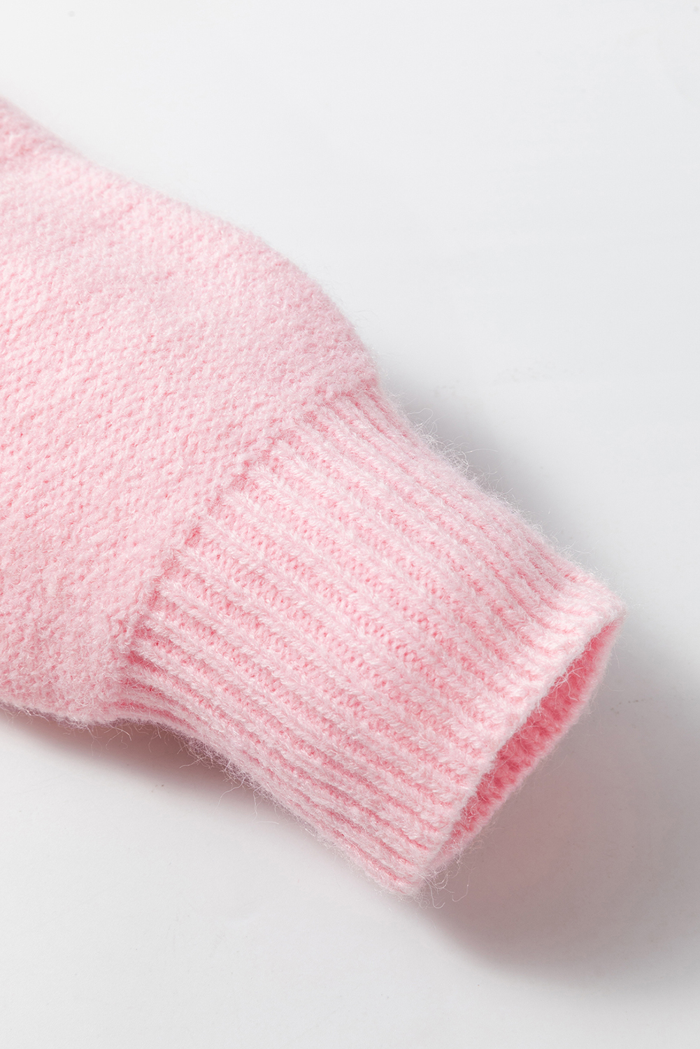 Pink Knitted Flower Pattern Ribbed Edge Sweater - loveforevers