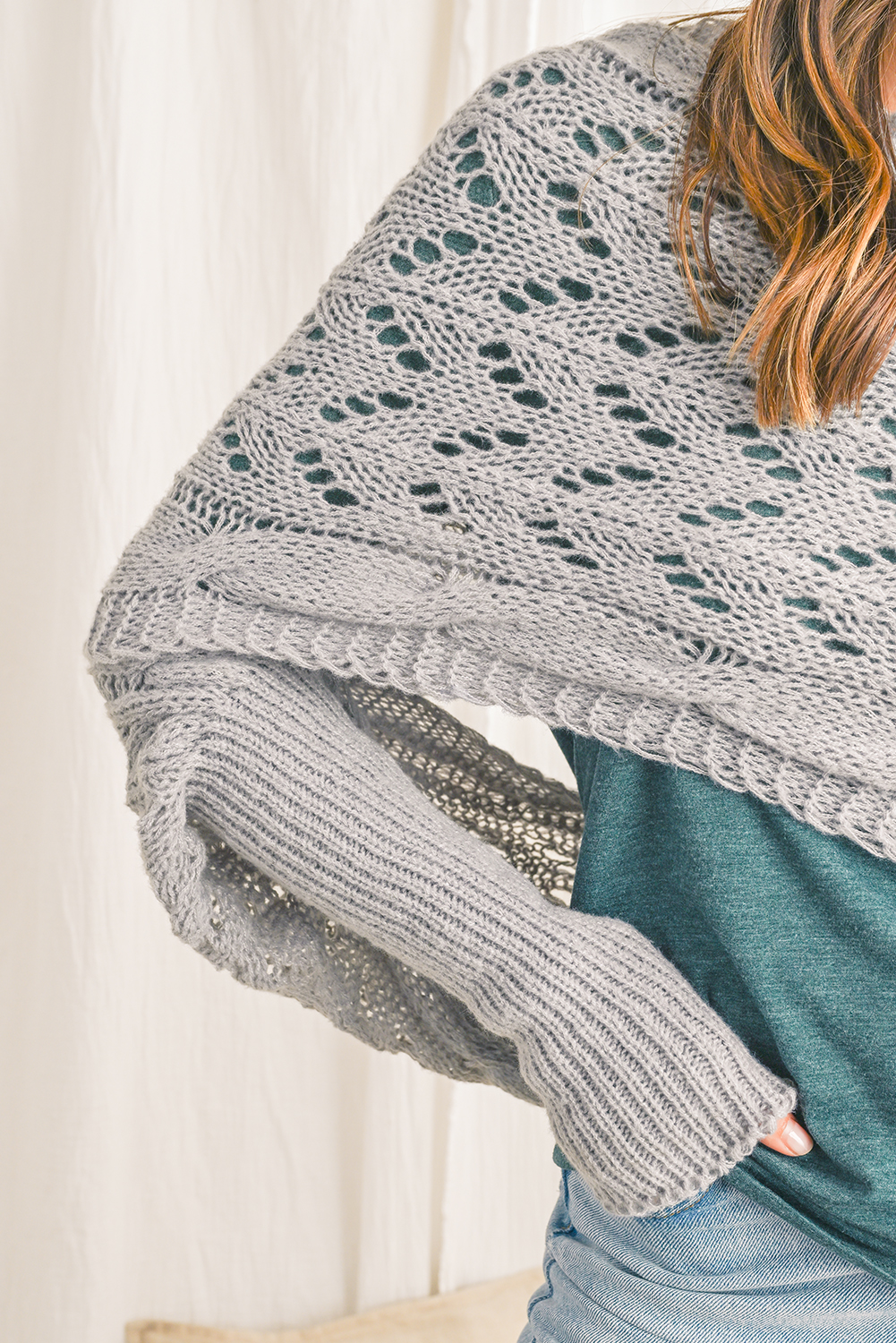 Gray Cross Detail Hollowed Knit Scarf with Sleeves - loveforevers