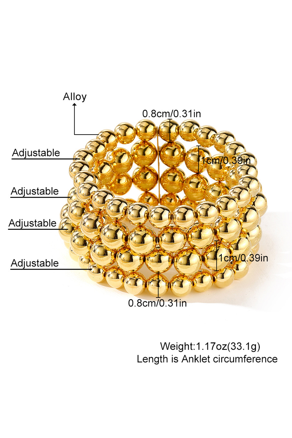 Gold Multi Layered Plated Alloy Beaded Elastic Bracelet - loveforevers