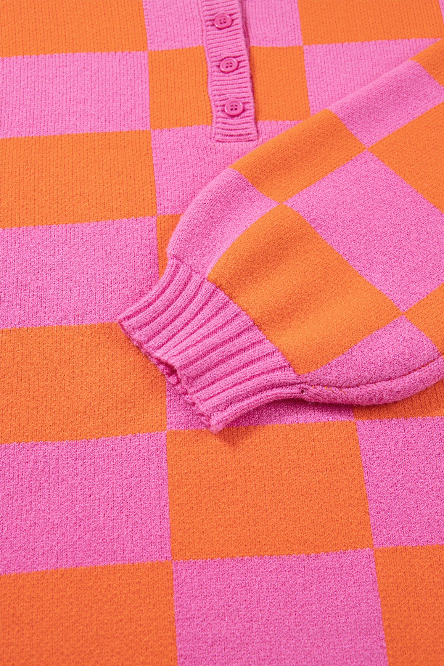 Sachet Pink Checkered Knit Polo Collar Baggy Sweater - loveforevers