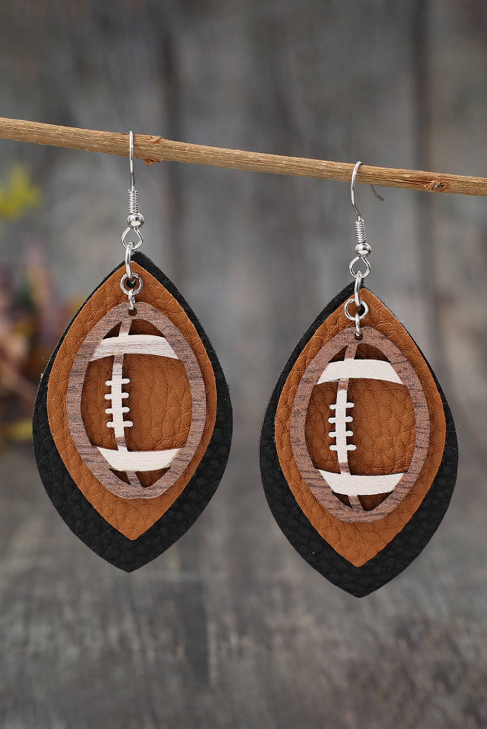 Chestnut Rugby Football Shape PU Leather Drop Earrings - loveforevers