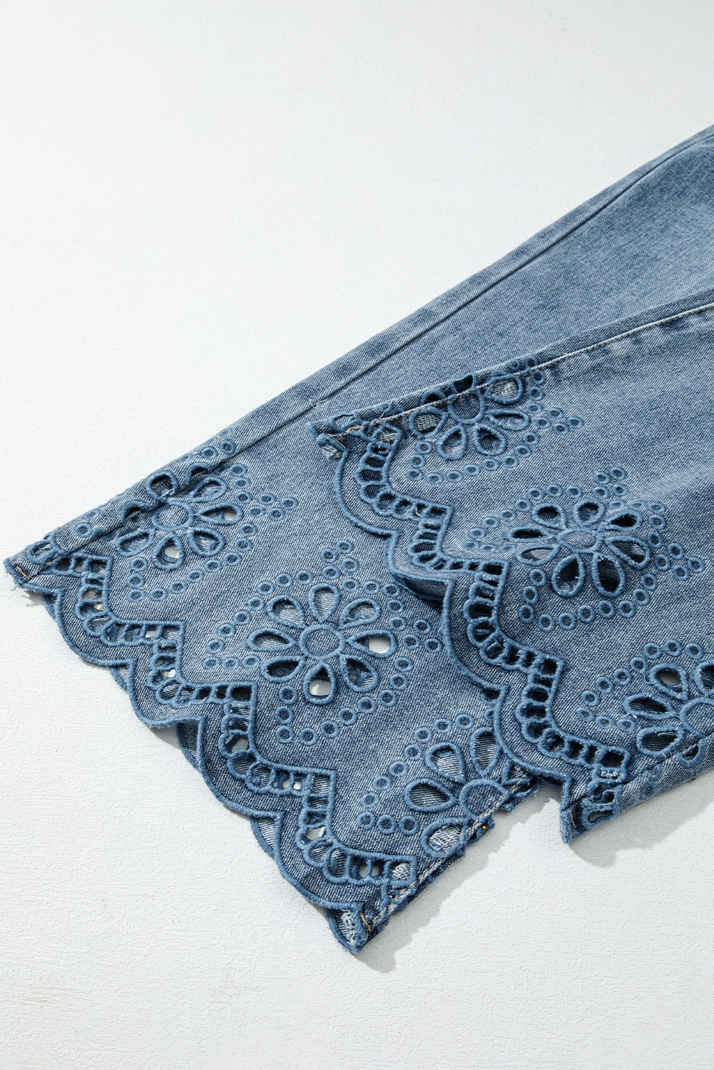Dusk Blue Embroidered Cropped Wide Leg High Waist Jeans - loveforevers