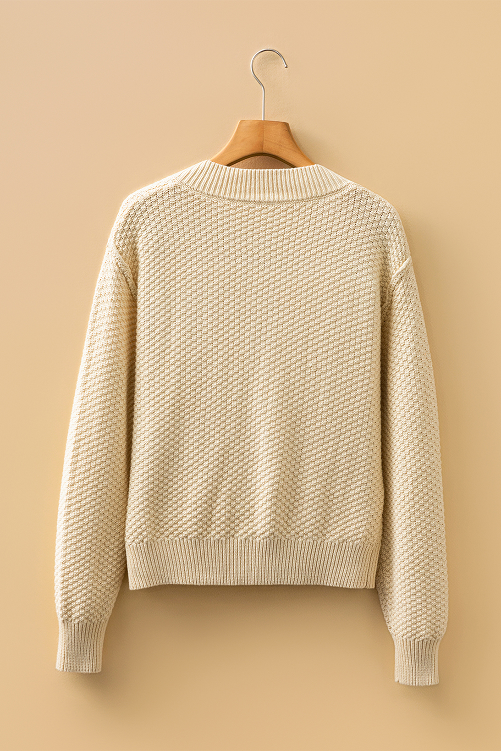 Beige Button Front Cropped Cardigan Sweater - loveforevers