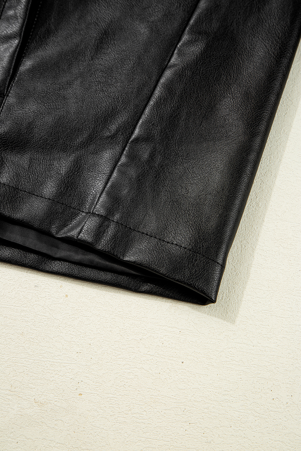 Black Faux Leather Buttoned Front Boxy Jacket - loveforevers
