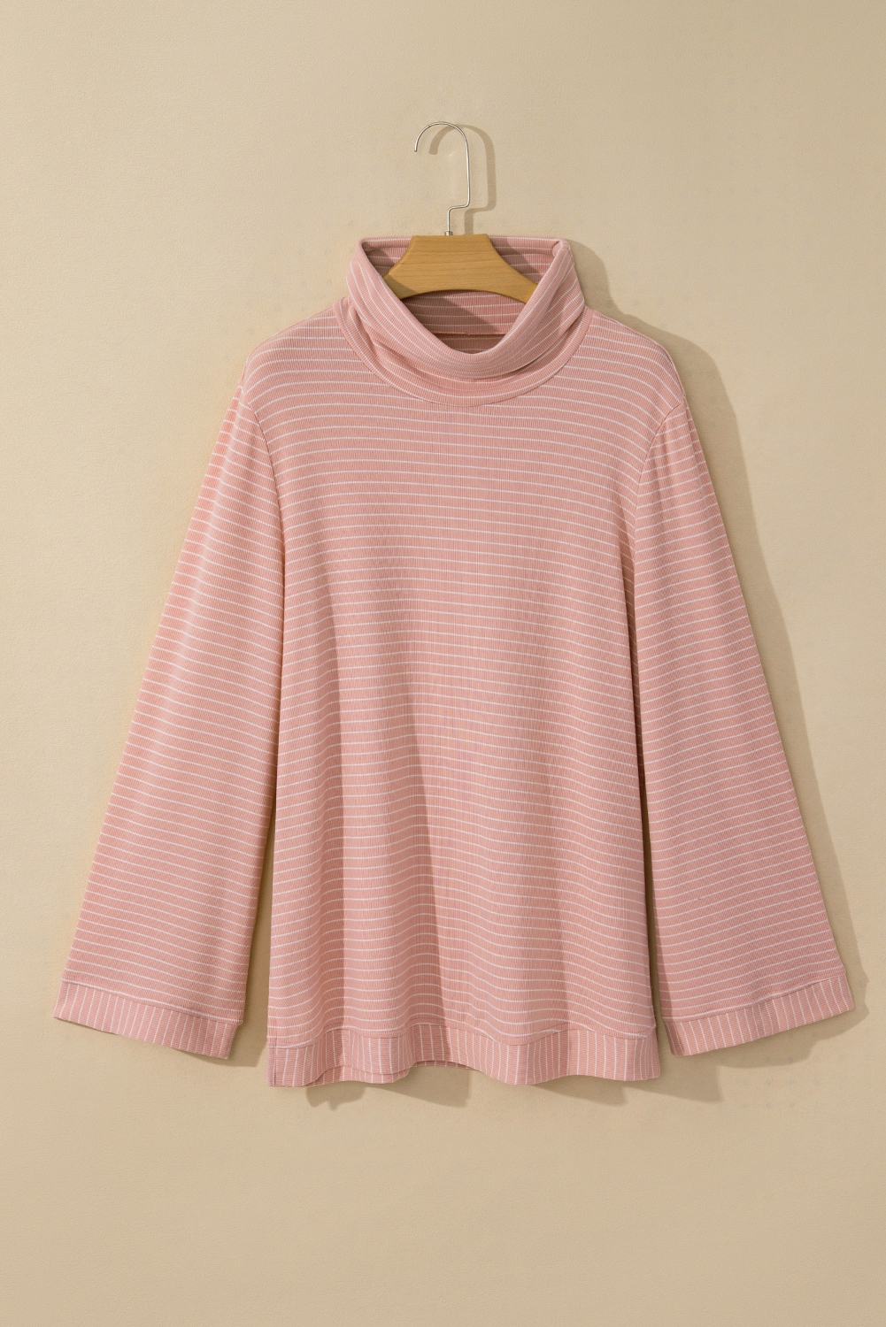 Pink Stripe Cowl Neck Side Slits Loose Fit Long Sleeve Top - loveforevers
