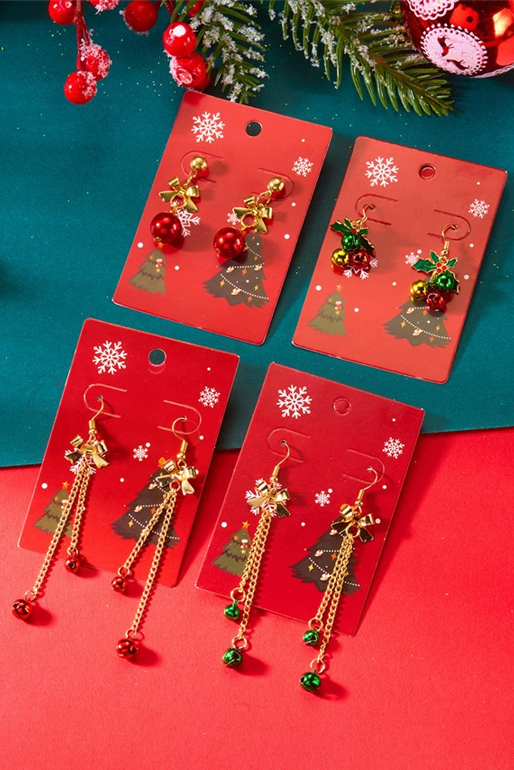 Fiery Red Jingle Bell Tassel Dangle Gold Plated Bow Hook Earrings - loveforevers