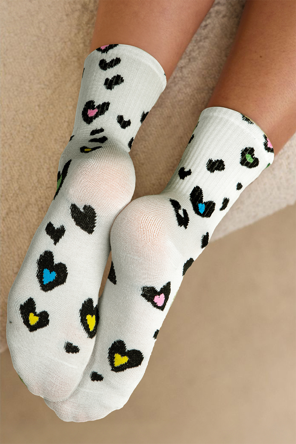 White Leopard Print Ribbed Edge Soft Socks - loveforevers
