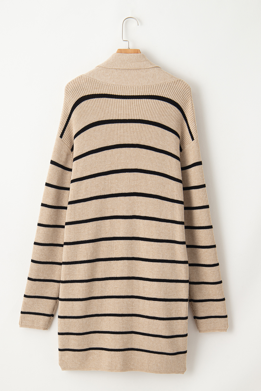Black Stripe Shawl Neckline Open Cardigan with Pockets - loveforevers