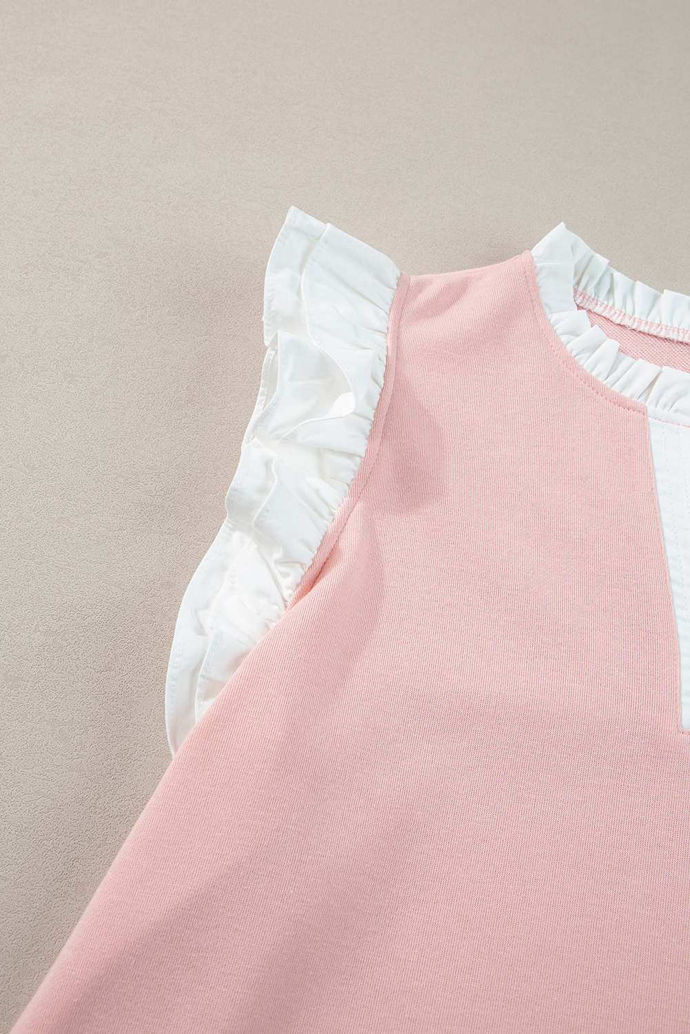 Pale Khaki Contrast V Neck Ruffled Textured Knit Top - loveforevers