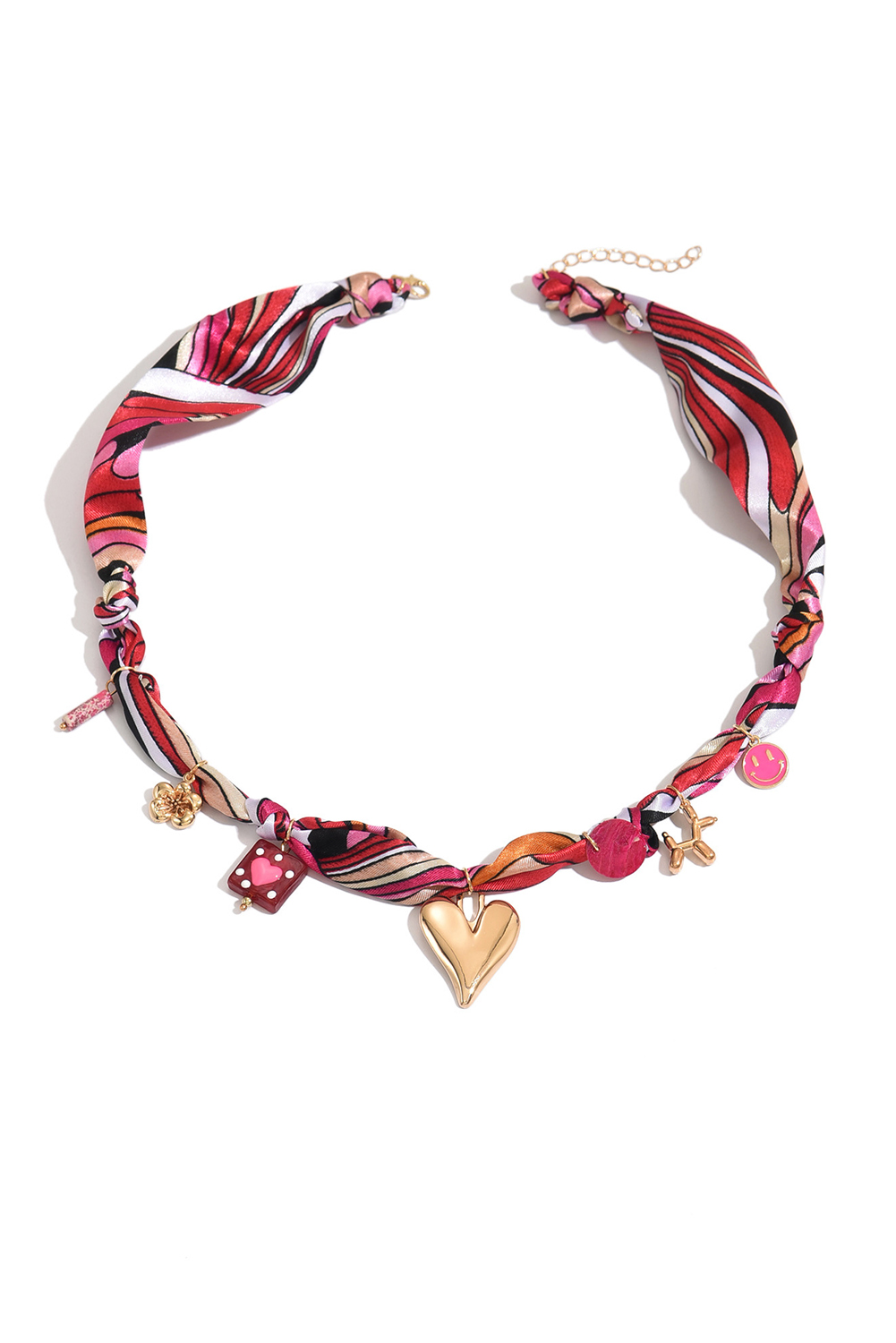 Strawberry Pink Valentines Multi Detail Knot Scarf Necklace - loveforevers