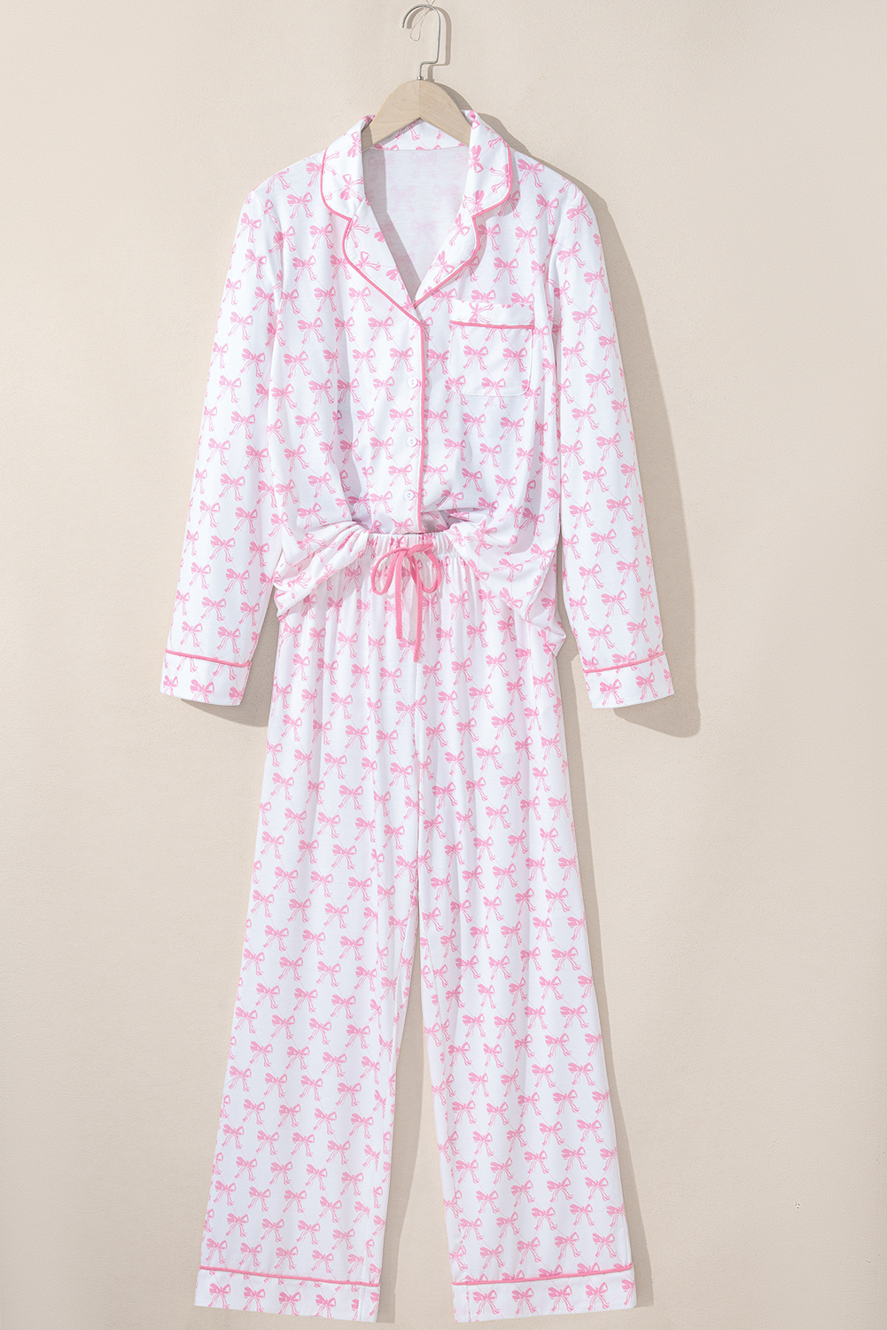 Sky Blue Bow Print Long Sleeve Shirt and Pants Soft Pajama Set - loveforevers