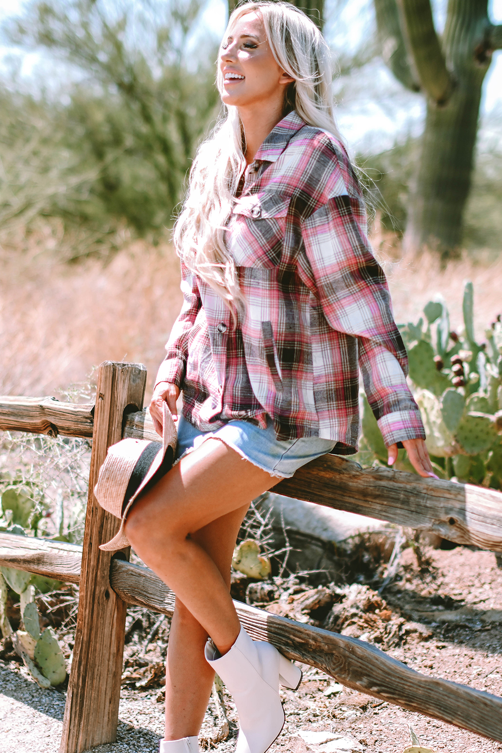 Pink Plaid Flap Pocket Button Up Shacket - loveforevers