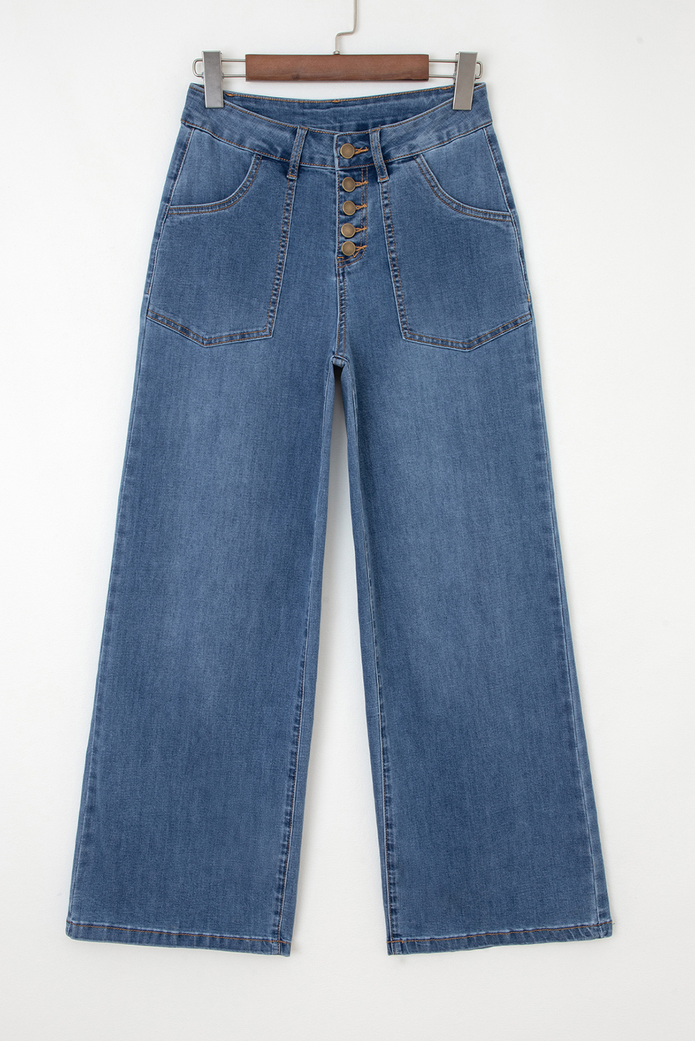 Ashleigh Blue Multi Buttons High Waist Wide Leg Jeans With Pockets - loveforevers